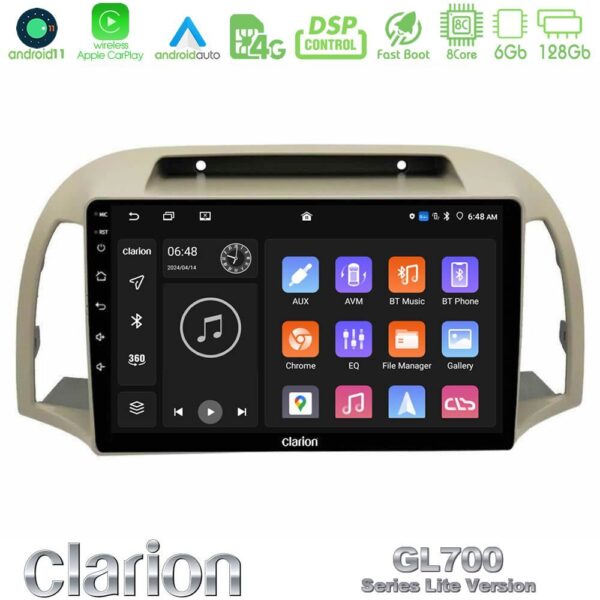 Clarion GL700 Lite Series 8Core Android11 6+128GB Nissan Micra K12 2002-2010 Navigation Multimedia Tablet 9" Με Carplay & Android Auto