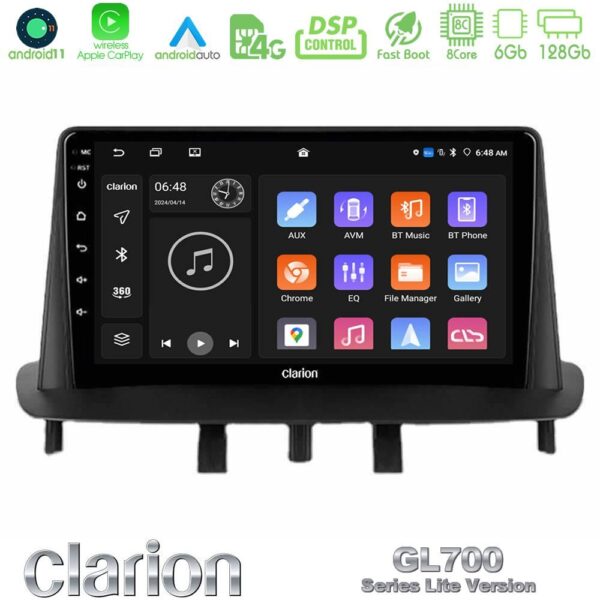 Clarion GL700 Lite Series 8Core Android11 6+128GB Renault Megane 3 2009-2013 Navigation Multimedia Tablet 9" Με Carplay & Android Auto