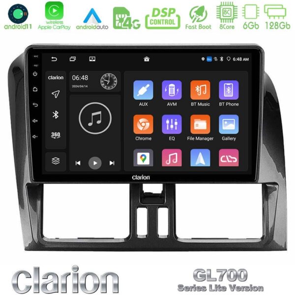 Clarion GL700 Lite Series 8Core Android11 6+128GB Volvo XC60 2009-2012 Navigation Multimedia Tablet 9" Με Carplay & Android Auto