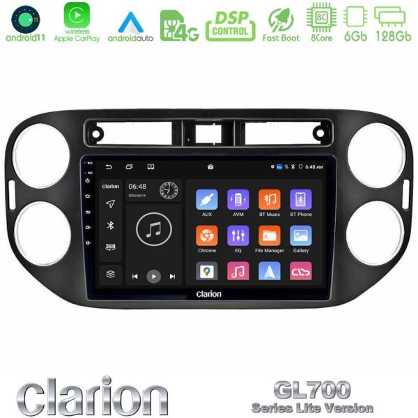 Clarion GL700 Lite Series 8Core Android11 6+128GB VW Tiguan Navigation Multimedia Tablet 9" (23mm alarm button) Με Carplay & Android Auto