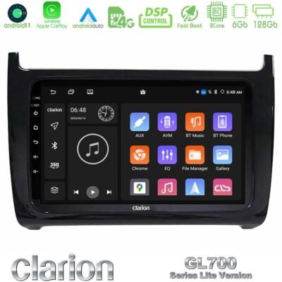 Clarion GL700 Lite Series 8Core Android11 6+128GB Vw Polo 2009-2014 Navigation Multimedia Tablet 9" Με Carplay & Android Auto
