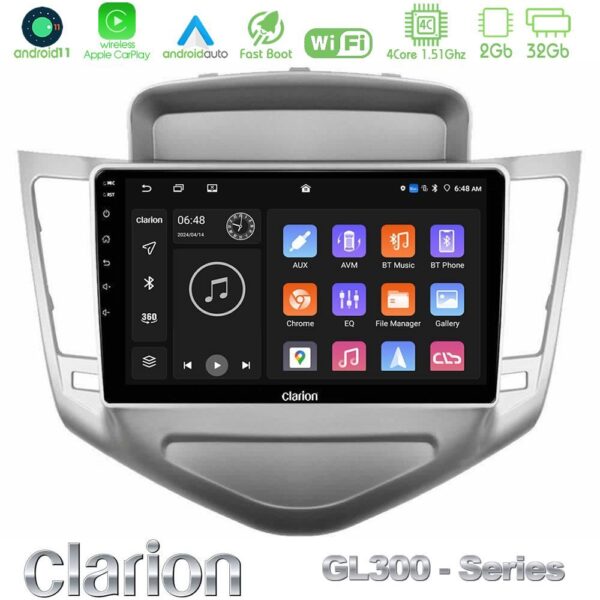 Clarion GL300 Series 4Core Android11 2+32GB Chevrolet Cruze 2009-2012 Navigation Multimedia Tablet 9" Με Carplay & Android Auto - Image 2