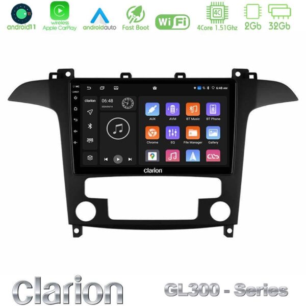 Clarion GL300 Series 4Core Android11 2+32GB Ford S-Max 2006-2012 Navigation Multimedia Tablet 9" Με Carplay & Android Auto