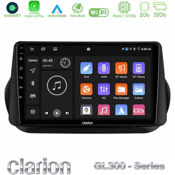 Clarion GL300 Series 4Core Android11 2+32GB Fiat Fiorino/Citroen Nemo/Peugeot Bipper Navigation Multimedia Tablet 9" Με Carplay & Android Auto