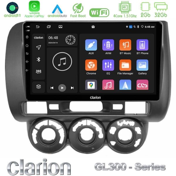 Clarion GL300 Series 4Core Android11 2+32GB Honda Jazz 2002-2008 (Manual A/C) Navigation Multimedia Tablet 9" Με Carplay & Android Auto