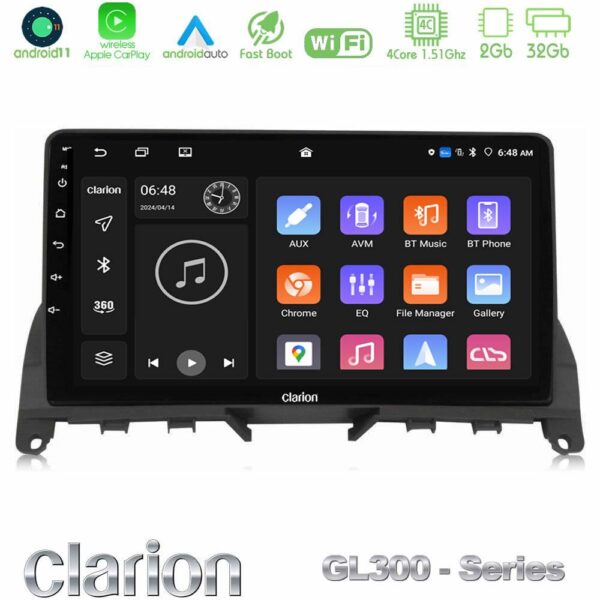 Clarion GL300 Series 4Core Android11 2+32GB Mercedes C Class W204 Navigation Multimedia Tablet 9" Με Carplay & Android Auto
