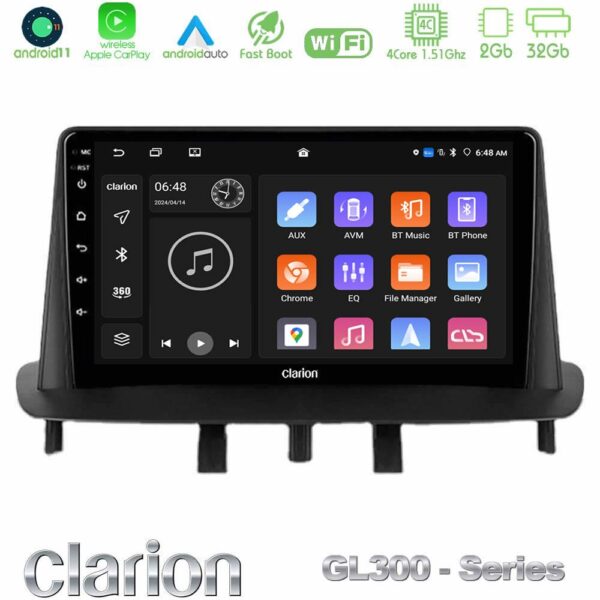 Clarion GL300 Series 4Core Android11 2+32GB Renault Megane 3 2009-2013 Navigation Multimedia Tablet 9" Με Carplay & Android Auto