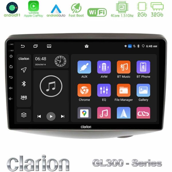 Clarion GL300 Series 4Core Android11 2+32GB Toyota Yaris 1999 - 2006 Navigation Multimedia Tablet 9" Με Carplay & Android Auto