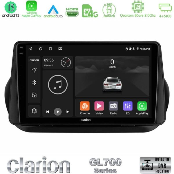 Clarion GL700 Series 8Core Android13 4+64GB Fiat Fiorino/Citroen Nemo/Peugeot Bipper Navigation Multimedia Tablet 9" Με Carplay & Android Auto