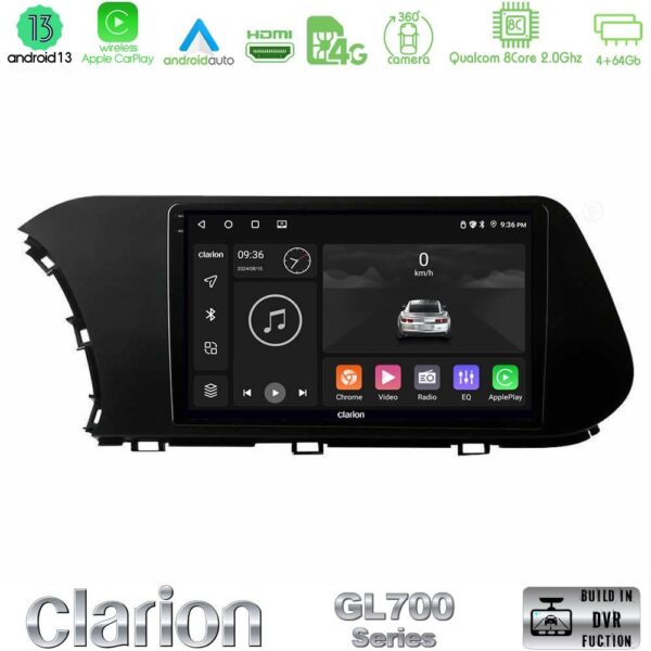 Clarion GL700 Series 8Core Android13 4+64GB Hyundai i20 2021-2023 Navigation Multimedia Tablet 9" Με Carplay & Android Auto