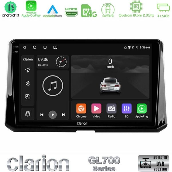 Clarion GL700 Series 8Core Android13 4+64GB Toyota Corolla 2019-2022 Navigation Multimedia Tablet 9" Με Carplay & Android Auto
