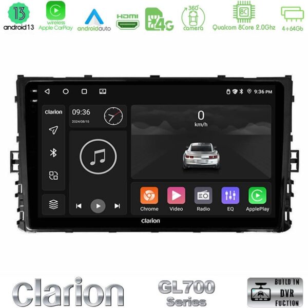 Clarion GL700 Series 8Core Android13 4+64GB VW MQB 2017-> Navigation Multimedia Tablet 9" Με Carplay & Android Auto