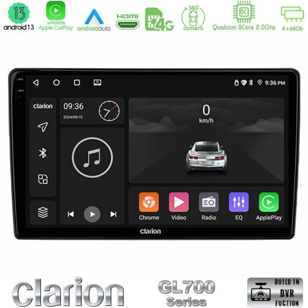 Clarion GL700 Series 8Core Android13 4+64GB Opel Astra/Corsa/Antara/Zafira Navigation Multimedia Tablet 9" Με Carplay & Android Auto (Μαύρο Χρώμα)