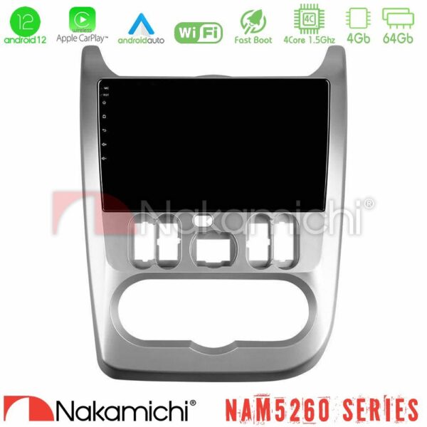 Nakamichi NAM5260 Series 4Core Android12 4+64GB Dacia Duster/Sandero/Logan Navigation Multimedia Tablet 9" Με Carplay & Android Auto