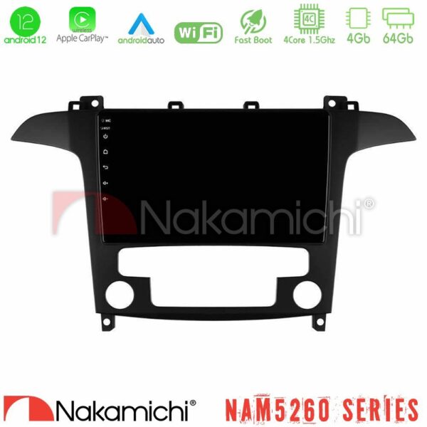 Nakamichi NAM5260 Series Ford S-Max 2006-2012 4Core Android12 4+64GB Navigation Multimedia Tablet 9″ Με Carplay & Android Auto