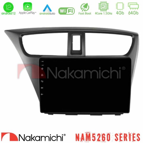 Nakamichi NAM5260 Series 4Core Android12 4+64GB Honda Civic Hatchback 2012-2015 Navigation Multimedia Tablet 9" Με Carplay & Android Auto