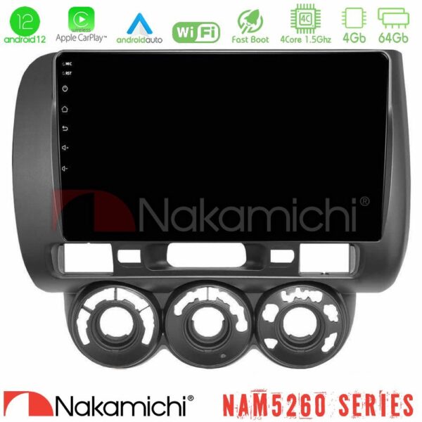 Nakamichi NAM5260 Series 4Core Android12 4+64GB Honda Jazz 2002-2008 (Manual A/C) Navigation Multimedia Tablet 9" Με Carplay & Android Auto