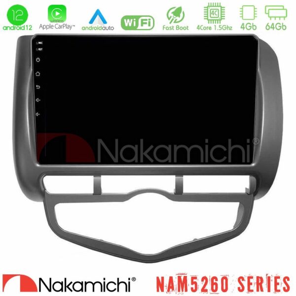 Nakamichi NAM5260 Series 4Core Android12 4+64GB Honda Jazz 2002-2008 (Auto A/C) Navigation Multimedia Tablet 9" Με Carplay & Android Auto