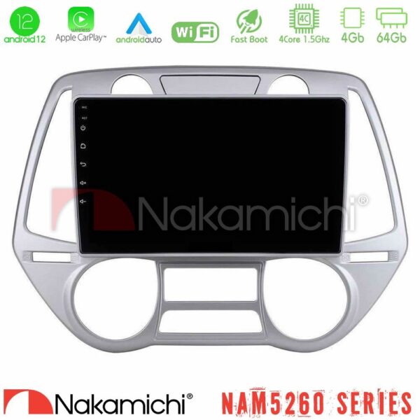 Nakamichi NAM5260 Series 4Core Android12 4+64GB Hyundai i20 2009-2012 Auto A/C Navigation Multimedia Tablet 9" Με Carplay & Android Auto