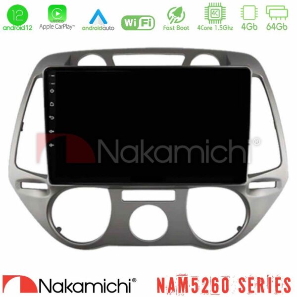 Nakamichi NAM5260 Series 4Core Android12 4+64GB Hyundai i20 2009-2012 Manual A/C Navigation Multimedia Tablet 9" Με Carplay & Android Auto