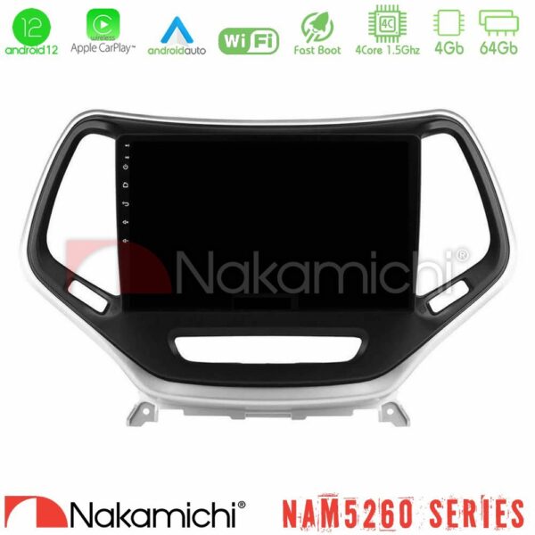 Nakamichi NAM5260 Series 4Core Android12 4+64GB Jeep Cherokee 2014-2019 Navigation Multimedia Tablet 9" (Ασημί Χρώμα) Με Carplay & Android Auto
