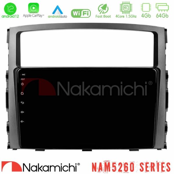 Nakamichi NAM5260 Series 4Core Android12 4+64GB Mitsubishi Pajero 2008-2009 Navigation Multimedia Tablet 9" Με Carplay & Android Auto