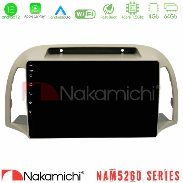 Nakamichi NAM5260 Series 4Core Android12 4+64GB Nissan Micra K12 2002-2010 Navigation Multimedia Tablet 9" Με Carplay & Android Auto