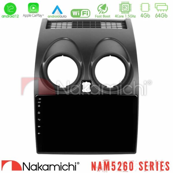 Nakamichi NAM5260 Series 4Core Android12 4+64GB Nissan Qashqai J10 Navigation Multimedia Tablet 9" Με Carplay & Android Auto