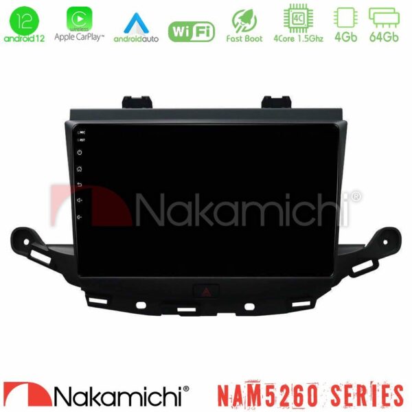 Nakamichi NAM5260 Series 4Core Android12 4+64GB Opel Astra K 2015-2019 Navigation Multimedia Tablet 9" Με Carplay & Android Auto
