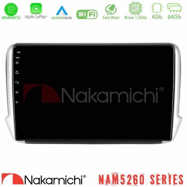 Nakamichi NAM5260 Series 4Core Android12 4+64GB Peugeot 208/2008 Navigation Multimedia Tablet 10" Με Carplay & Android Auto