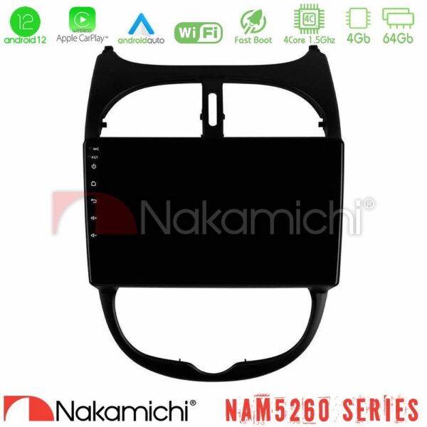 Nakamichi NAM5260 Series 4Core Android12 4+64GB Peugeot 206 Navigation Multimedia Tablet 9" Με Carplay & Android Auto