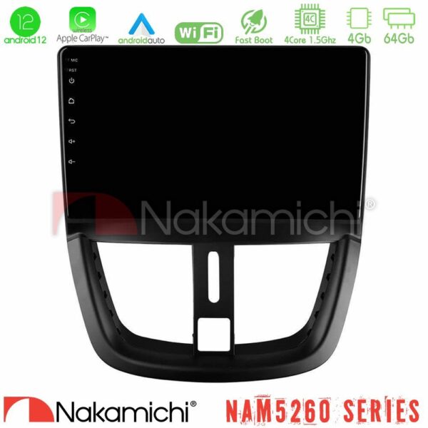 Nakamichi NAM5260 Series 4Core Android12 4+64GB Peugeot 207 Navigation Multimedia Tablet 9" Με Carplay & Android Auto