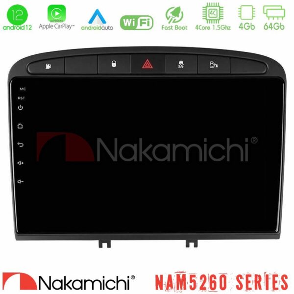 Nakamichi NAM5260 Series 4Core Android12 4+64GB Peugeot 308/RCZ Navigation Multimedia Tablet 9" Με Carplay & Android Auto