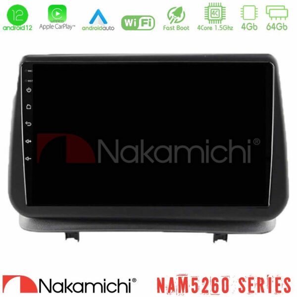 Nakamichi NAM5260 Series 4Core Android12 4+64GB Renault Clio 2005-2012 Navigation Multimedia Tablet 9" Με Carplay & Android Auto