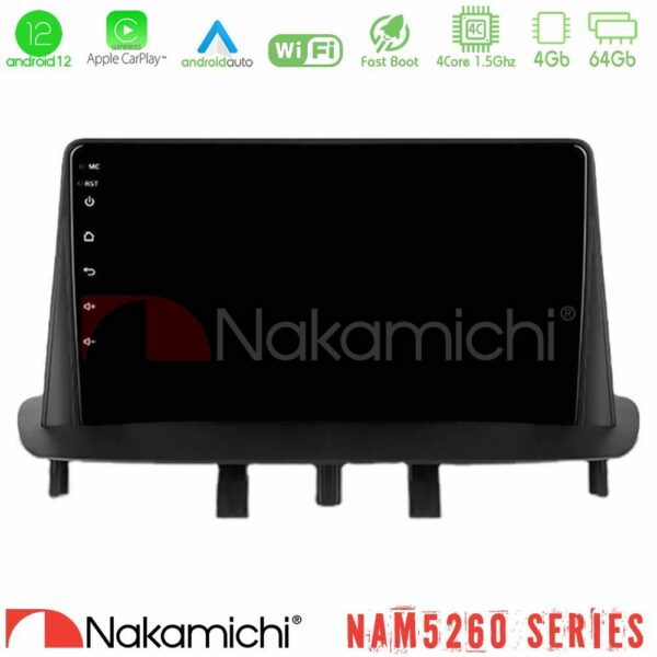 Nakamichi NAM5260 Series 4Core Android12 4+64GB Renault Megane 3 2009-2013 Navigation Multimedia Tablet 9" Με Carplay & Android Auto