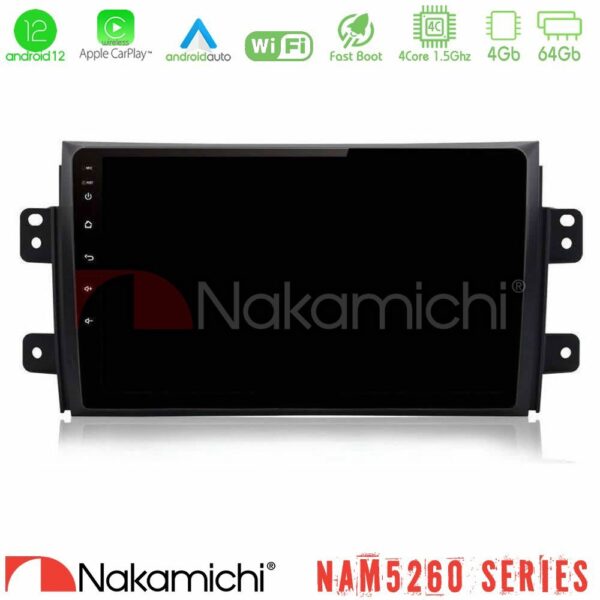 Nakamichi NAM5260 Series 4Core Android12 4+64GB Suzuki SX4 2006-2014 Fiat Sedici 2006-2014 Navigation Multimedia Tablet 9" Με Carplay & Android Auto