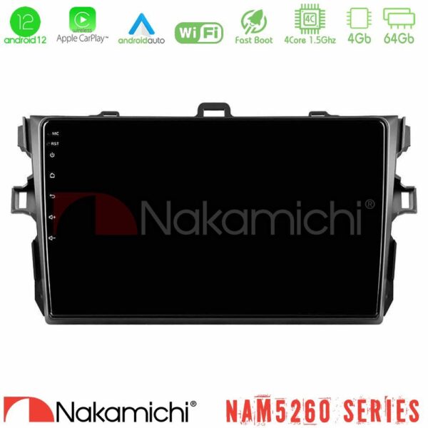Nakamichi NAM5260 Series 4Core Android12 4+64GB Toyota Corolla 2007-2012 Navigation Multimedia Tablet 9" Με Carplay & Android Auto