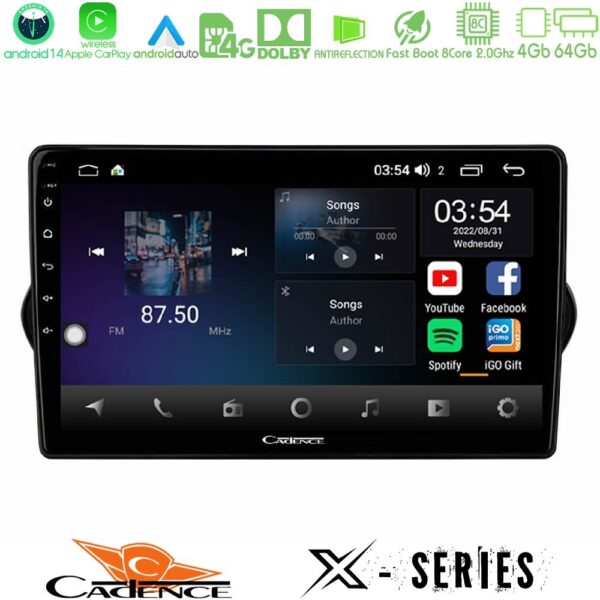 Cadence X Series Fiat Tipo 2015-2022 (Hatchback) 8core Android 14 4+64GB Navigation Multimedia Tablet 9"