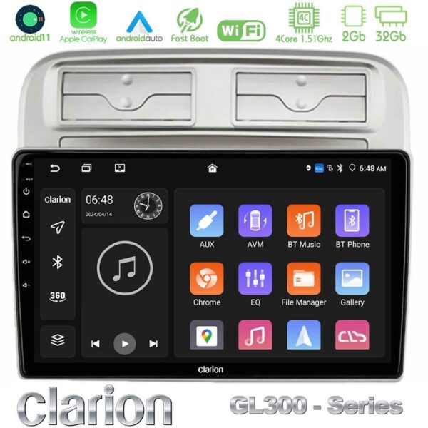 Clarion GL300 Series 4Core Android11 2+32GB Fiat Grande Punto 2006-2011 Navigation Multimedia Tablet 9" Με Carplay & Android Auto
