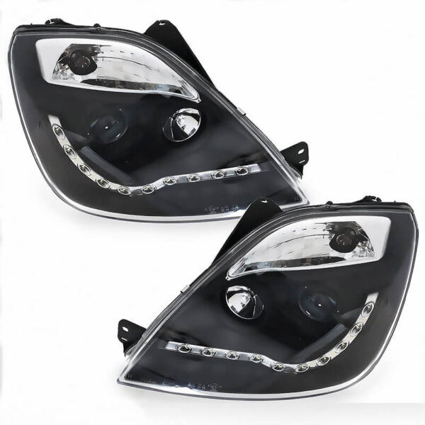 All in Point Μπροστινά Φανάρια Set Για Ford Fiesta 02-05 DRL Μαύρα H1/H1 Με Μοτέρ JunYan 0004089