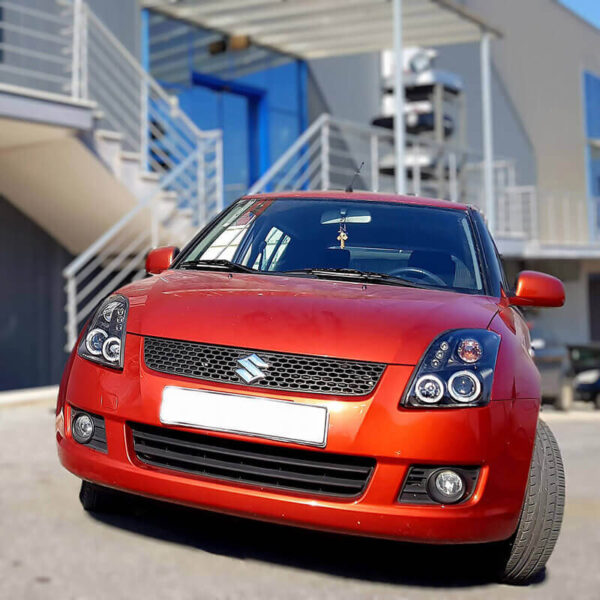 Μπροστινά Φανάρια Set Για Suzuki Swift 05-10 Angel Eyes & Led Μαύρα H1/H1 Manual JunYan - Image 4