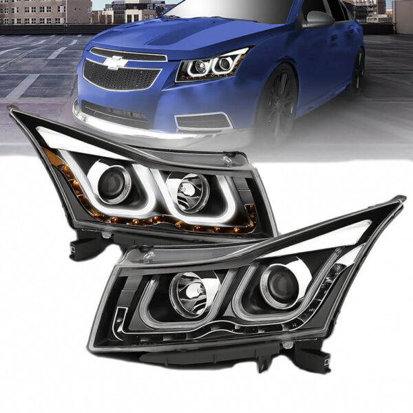 All in Point Μπροστινά Φανάρια Set Για Chevrolet Cruze 09-12 Tube DRL & U Angel Eyes & Led Φλας Μαύρα H7/H1 Manual Eagle Eyes 0004868