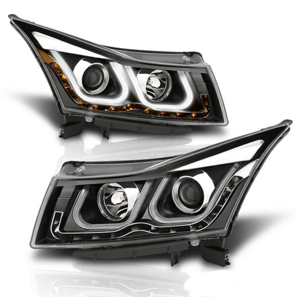 Μπροστινά Φανάρια Set Για Chevrolet Cruze 09-12 Tube DRL & U Angel Eyes & Led Φλας Μαύρα H7/H1 Manual Eagle Eyes - Image 2