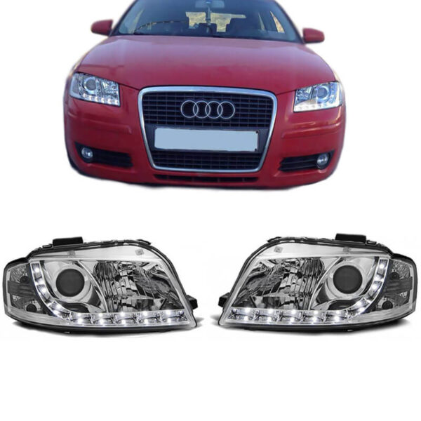 All in Point Μπροστινά Φανάρια Set Για Audi A3 8P 03-08 DRL Χρωμίου H7/H1 Sonar 0004870