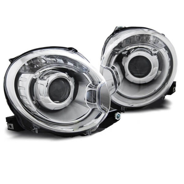 All in Point Μπροστινά Φανάρια Set Για Fiat 500 07-15 Projectors H7 Χρωμίου Με Μοτέρ Depo 0005067