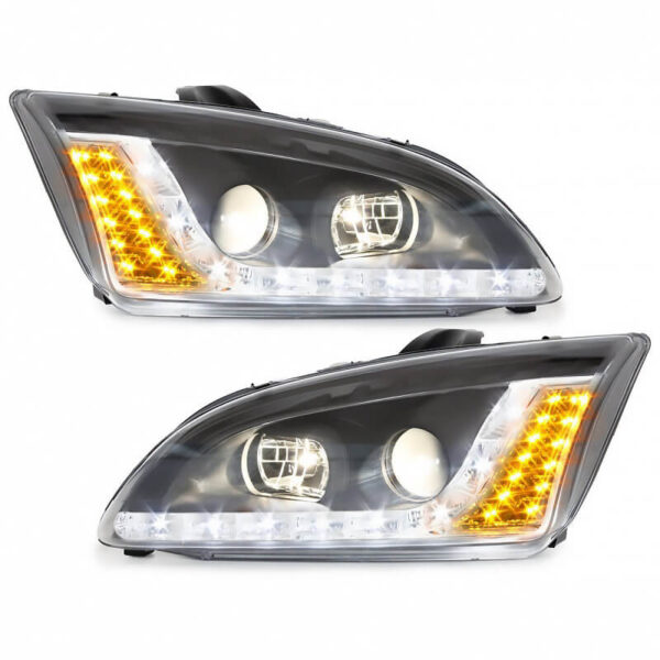 Μπροστινά Φανάρια Set Για Ford Focus 04-08 DRL & Led Φλας Μαύρα H1/H1 JunYan - Image 3