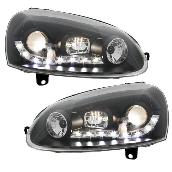 Μπροστινά Φανάρια Set Για Vw Golf V (5) 03-08 DRL Μαύρα H1/H1 Με Μοτέρ JunYan - Image 2