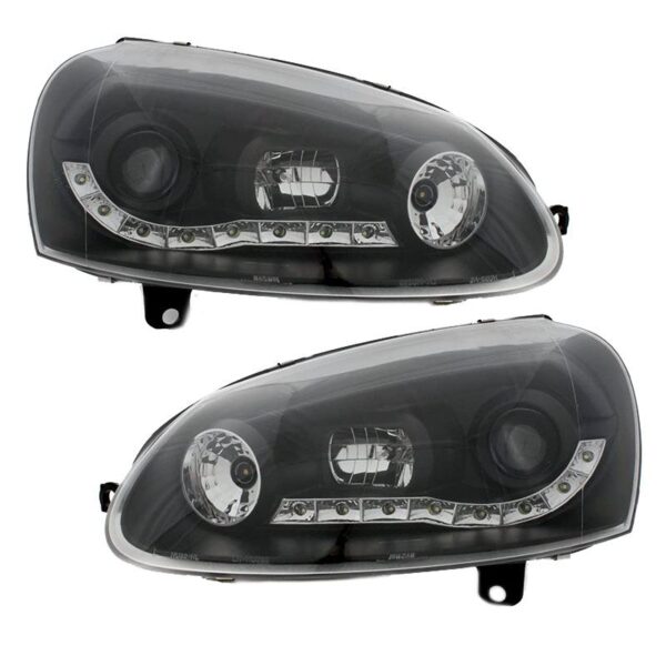 Μπροστινά Φανάρια Set Για Vw Golf V (5) 03-08 DRL Μαύρα H1/H1 Με Μοτέρ JunYan - Image 3