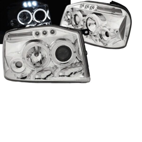 All in Point Μπροστινά Φανάρια Set Για Nissan Navara D22 01-04 Angel Eyes & Led Χρωμίου H1/H1 Manual JunYan 0005095
