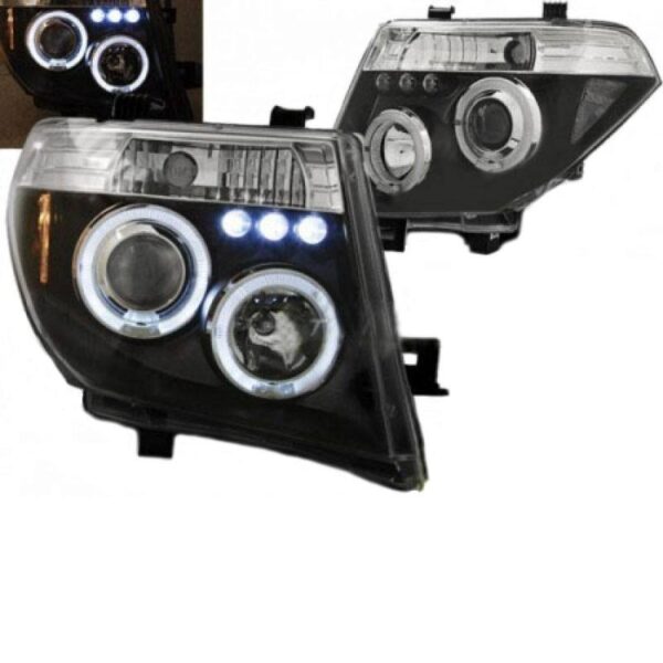 All in Point Μπροστινά Φανάρια Set Για Nissan Navara D40 05-10 Angel Eyes & Led Μαύρα H1/H1 Manual JunYan 0005097